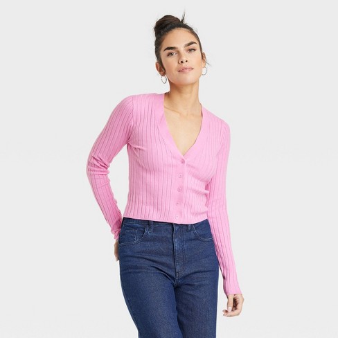 Women's Rib Knit Cardigan - Universal Thread™ Pink S