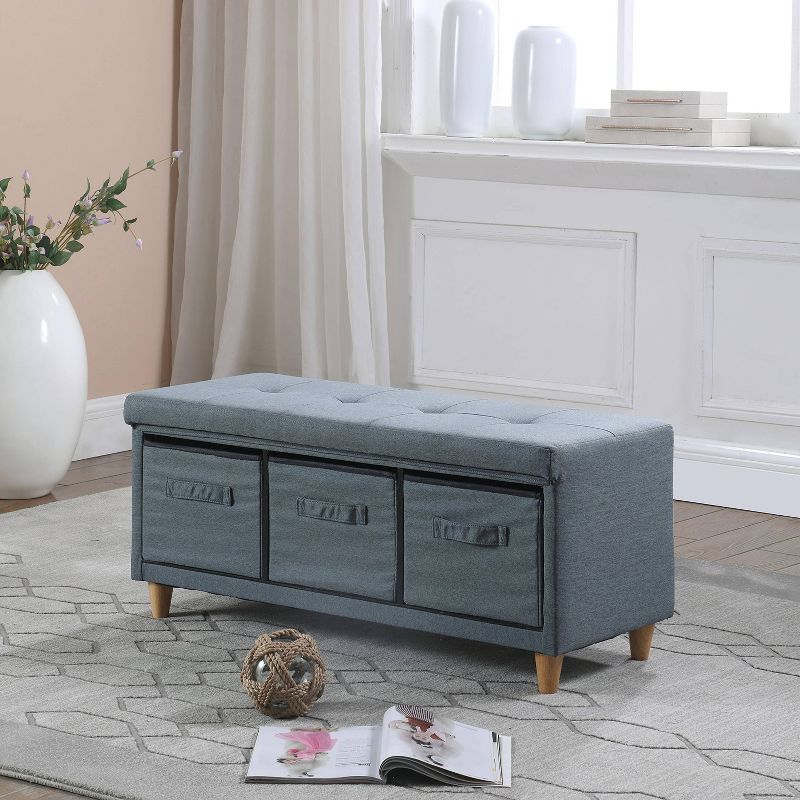 Tufted Bench with Basket Drawers - Ore International, 4 of 6