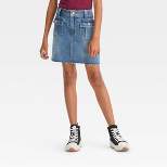 Girls' Mid-Rise Patch Pocket Denim Mini Skirt - art class™ Medium Wash