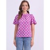 INSPIRE CHIC Women's Polka Dots Stand Collar Pleat Keyhole Back Short Flare Sleeve Tops - 3 of 4
