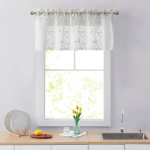 HLC.ME Joyce Lace Sheer Kitchen Curtain Valance Topper - Rod Pocket for Small Windows, Bathroom & Kitchen - 54 W x 18 L - 1 of 4