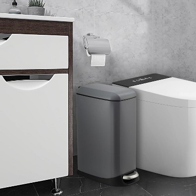 Slim Stainless Steel Trash Can, 3.2 Gallon Garbage Can with Soft-close Lid, Fingerprint Resistant Step-on Wastebin with Removable Inner Bucket