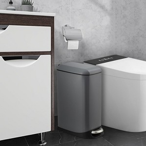 Slim Stainless Steel Trash Can, 3.2 Gallon Garbage Can with Soft-close Lid, Fingerprint Resistant Step-on Wastebin with Removable Inner Bucket - 1 of 4