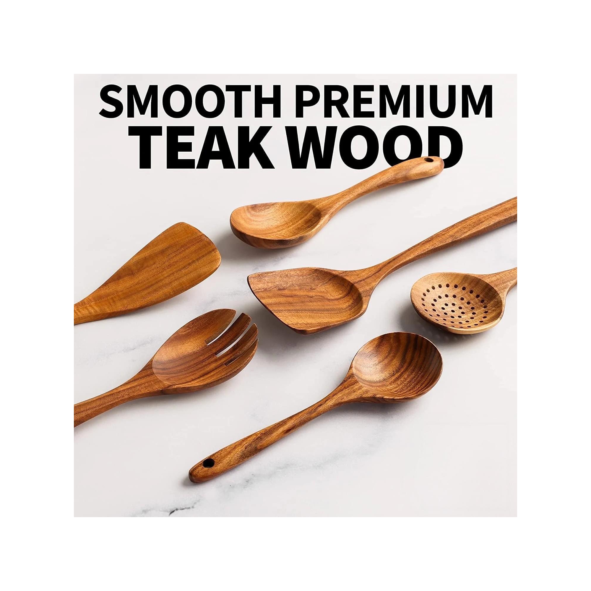 6-Piece Wooden Kitchen Utensil Set, Wooden Cooking Spoons and Serving Spoons for Nonstick Cookware