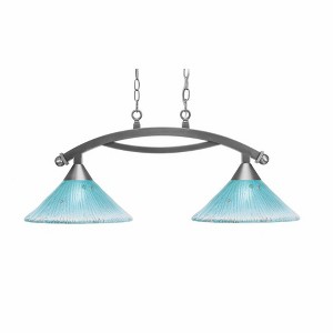 Toltec Lighting Bow 2 - Light Island Pendant Light in  Brushed Nickel with 12" Teal Crystal Shade - 1 of 1