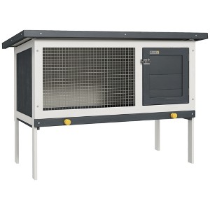 PawHut Wooden Rabbit Hutch, Bunny Cage, Guinea Pig House with Pull-Out Tray, and Openable Asphalt Roof for Indoor/Outdoor, Black - 1 of 4