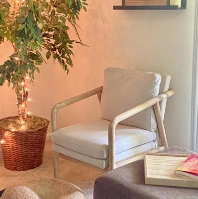 user image by JennAndMatt, Tufeld Wood Armchair Beige - Threshold&#8482;: Modern Accent Furniture, No Assembly Required
