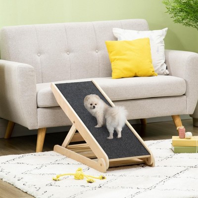Adjustable Natural Wood Pet Ramp with Non-Slip Carpet