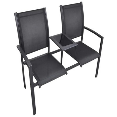 2 Seater Patio Bench 51.6" Steel and Textilene Black