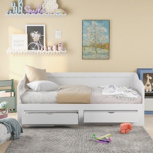 Twin Size Wooden Daybed with Trundle Bed and Two Storage Drawers - 1 of 4