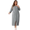 Agnes Orinda Women's Plus Size Crewneck 3/4 Sleeve Zipper Front Pocket Solid Maxi Robes - 3 of 4