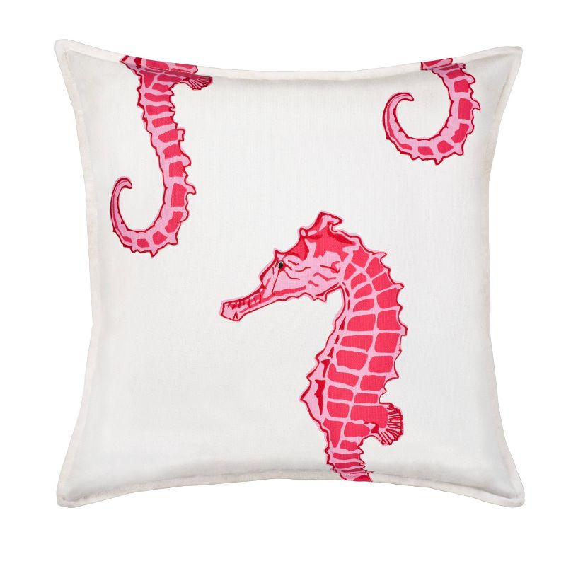 Kensington Garden 20&#34;x20&#34; Oversize Seahorse Cotton Canvas Square Throw Pillow Pink, 1 of 4