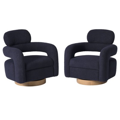 WestinTrends Alexandria Mid-Century Modern Faux Shearling Swivel Barrel Accent Chair (Set of 2)