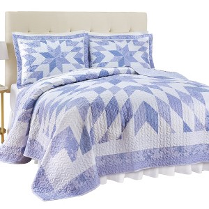 Collections Etc Oversized Classic Star Patchwork Floral Border Quilt - 1 of 3