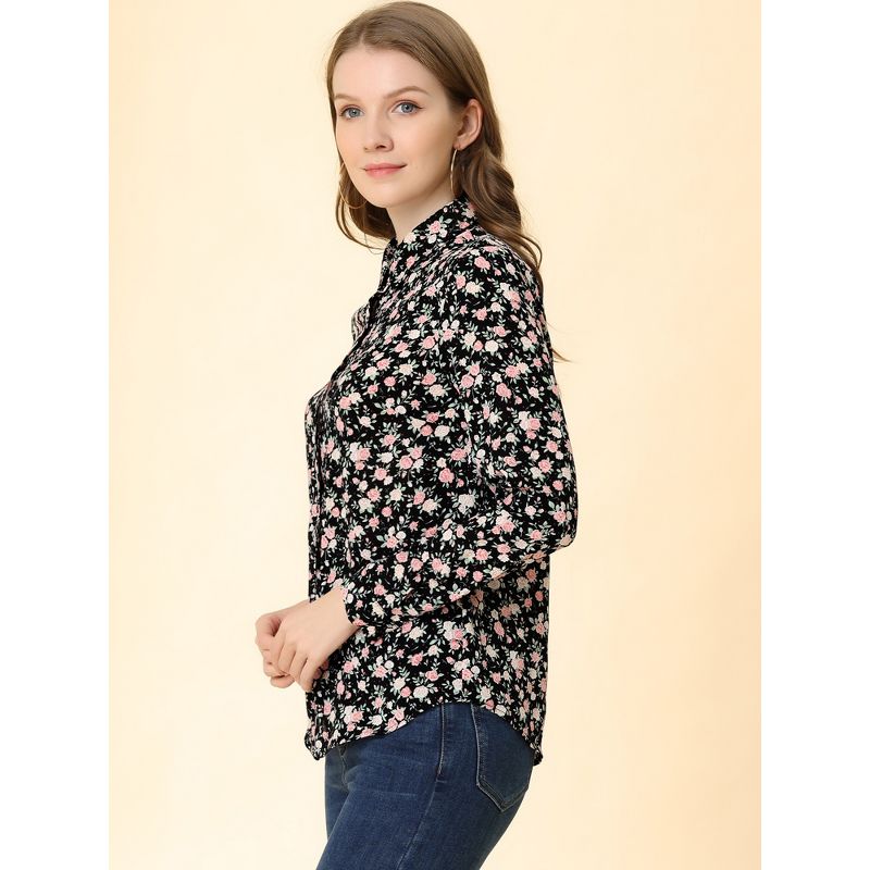 Allegra K Women's Daily Point Collar Long Button Sleeve Button Down Floral Shirt, 5 of 8