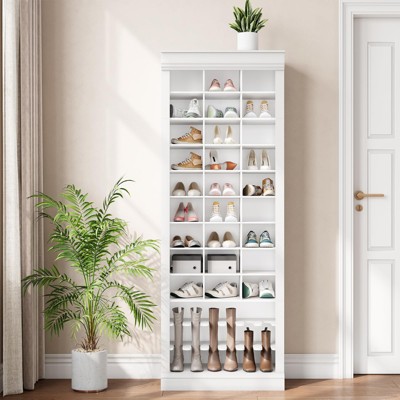 Shoe Storage Cabinet, Freestanding Tall Closet Shoe Organizer with Cubbies for 33 Pairs