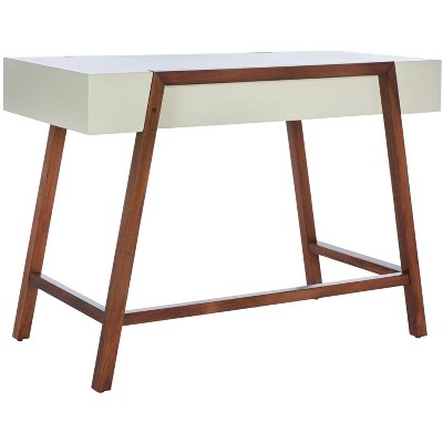 Mid-Century Modern White and Walnut Writing Desk with Drawer