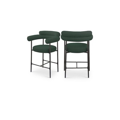 Meridian Furniture,Blake Green Boucle Fabric Counter Stool, Set of 2