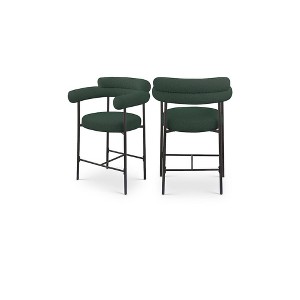 Meridian Furniture,Blake Green Boucle Fabric Counter Stool, Set of 2 - 1 of 4