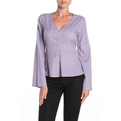 Women's Metallic Stripe Bell Sleeve Shirt Blouse - Love, Fire S