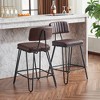 HDZNVF Set of 2 Industrial Bar Stools, Counter Height Chairs with PU Leather Upholstery and Metal Frame, Brown - 2 of 4