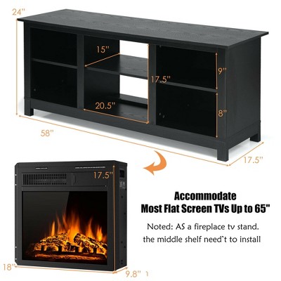 Costway 58'' 2-tier Fireplace Tv Stand W/18'' 1500w Electric Fireplace ...