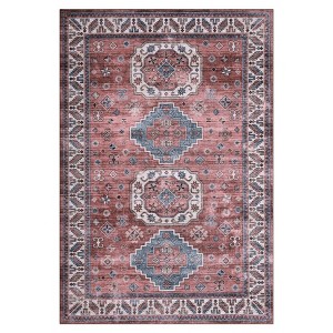 Washable Vintage Oriental Rug Non Slip Low Pile Rug Soft Throw Floor Cover Retro Medallion Foldable Indoor Carpet for Living Room Bedroom Playroom - 1 of 4
