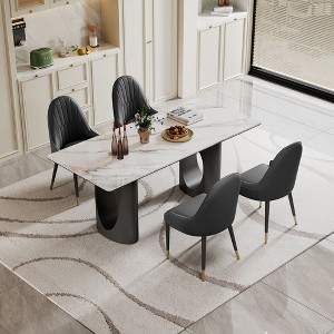 CAVINAS Dining Table Sintered Stone Composite Tempered Glass Table with Carbon Steel Base - 1 of 4