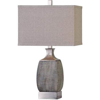 Uttermost Modern Table Lamp 27 1/2" Tall Rust Bronze Ceramic Beige Rectangular Shade for Living Room Bedroom House Bedside Home
