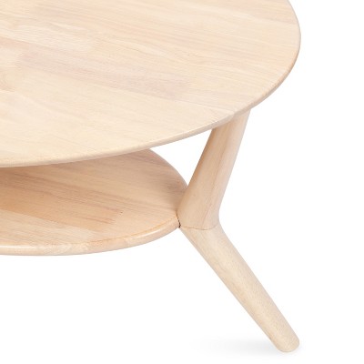 Natural Wood Oval Coffee Table with Storage and Sculptured Legs