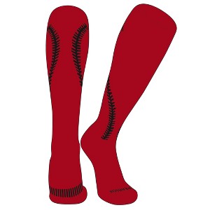 Pear Sox Softball Stitch Knee high Socks - Red, Black (S) - 1 of 1