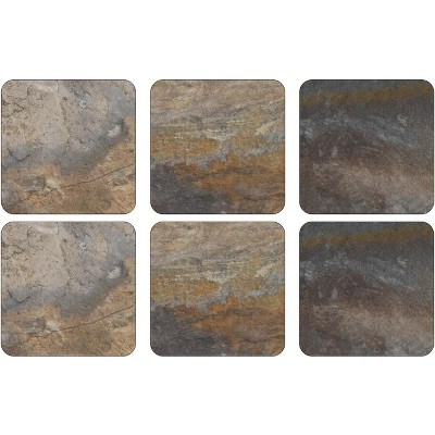 Pimpernel Earth Slate Coasters - Set of 6 Faux Stone Cork Backed Drink Mats with Natural Texture - Heat Resistant Wipe Clean Table Protectors