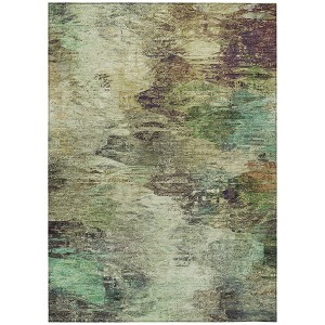 Beige Green And Artichoke Green Abstract Washable Indoor Outdoor Area Rug - 1 of 4