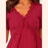 cheibear Women's Short Sleeves V Neck Lace Trim Lounge Pajamas Nightgowns - 4 of 4
