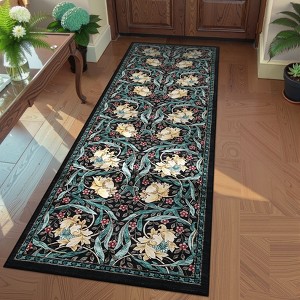 Floral Print Area Rugs Washable Vintage Accent Carpet, Non-Slip Oriental Floor Cover - 1 of 4