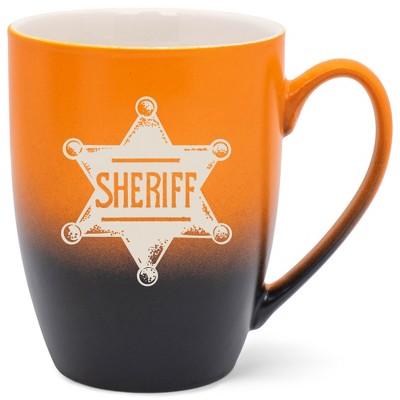 100 North Star Badge 10 Ounce Orange and Black Two Toned Ombre, Comfortably Fits Your Hands, Ceramic Tea Coffee Cup Mug, Sheriff