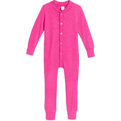 Image of City Threads USA-Made Boys and Girls Soft & Cozy Thermal One-Piece Union Suit | Hot Pink - 9/12M