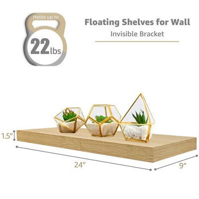 Maple Floating Wall Shelves with Invisible Brackets, Set of 3