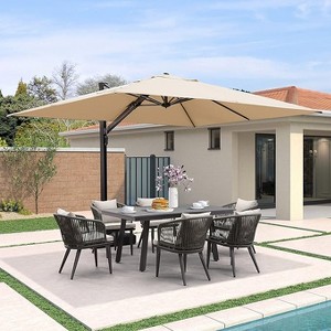 PURPLE LEAF Rectangle Patio Umbrella with Base Large Cantilever Outdoor Offset Umbrella with 360-degree Rotation for Garden Deck Backyard Pool - 1 of 4
