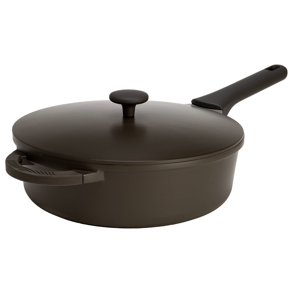 Goodful 4.8qt Cast Aluminum, Ceramic Deep Cooker with Lid, Side Handle and Long Handle Charcoal