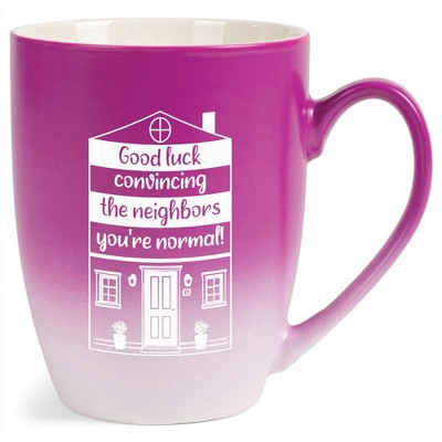 Elanze Designs 12 Ounce Ceramic Decorative Laser Engraved Giftable Novelty Tea Coffee Cup Mug Pink and White Good luck convincing the neighbors