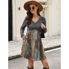 Long Sleeve V-Neck Sweater Dress 2025, Women's Empire Waist Babydoll Fall Dress with Pockets T-greyblue Orange Floral - 3 of 4