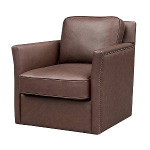 Treasure Trove Accents Swivel Accent Chair Everett Umber Brown: Leather Upholstery, Nailhead Trim, No Assembly Required - 1 of 4