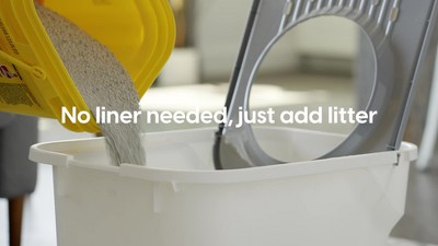 White and Gray Top Entry Cat Litter Box with Scoop
