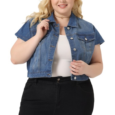 Agnes Orinda Women's Plus Size Denim Jacket Button Front Crop Jean Short  Sleeve Trucker Jackets Blue 1X : : Clothing, Shoes & Accessories