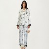 Anna-Kaci Lounge Women's Satin Pajama Set with Floral Print and Lace Trim Cuffs and Hem - 4 of 4