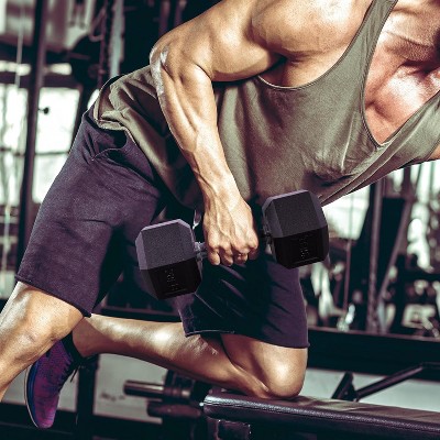 PVC Coated Hex Dumbbell Set, Fitness Weights for Home Gym Strength Training, Durable Non-Rolling Design for Full-Body Exercise 100 LBS (20x2+30x2)