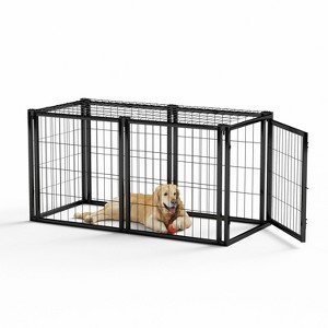 CAVINAS 47.2"W Pet House for Small Medium Dogs,Farmhouse Wooden Pet Crate with Top,Dog Kennel for Indoor,Black - 1 of 4