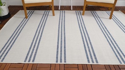 Rust Red and Ivory Round Outdoor Synthetic Stripe Rug
