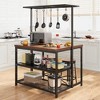 Rolling Kitchen Island - Microwave Stand with 3-Tier Storage Shelves & 5 Hooks - 3 of 4
